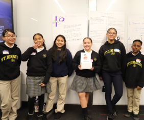Students smiling at Innovation Space